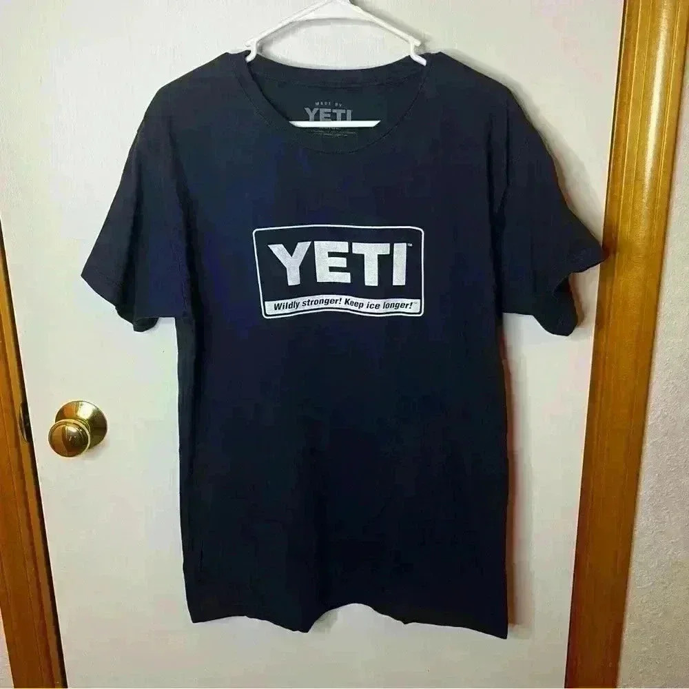 Yeti Short Sleeve T Shirt “Wildly Stronger!‎ Keep Ice Longer!” Men Large Blue
